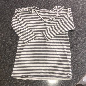 mid length (sleeve). grey and white stripes